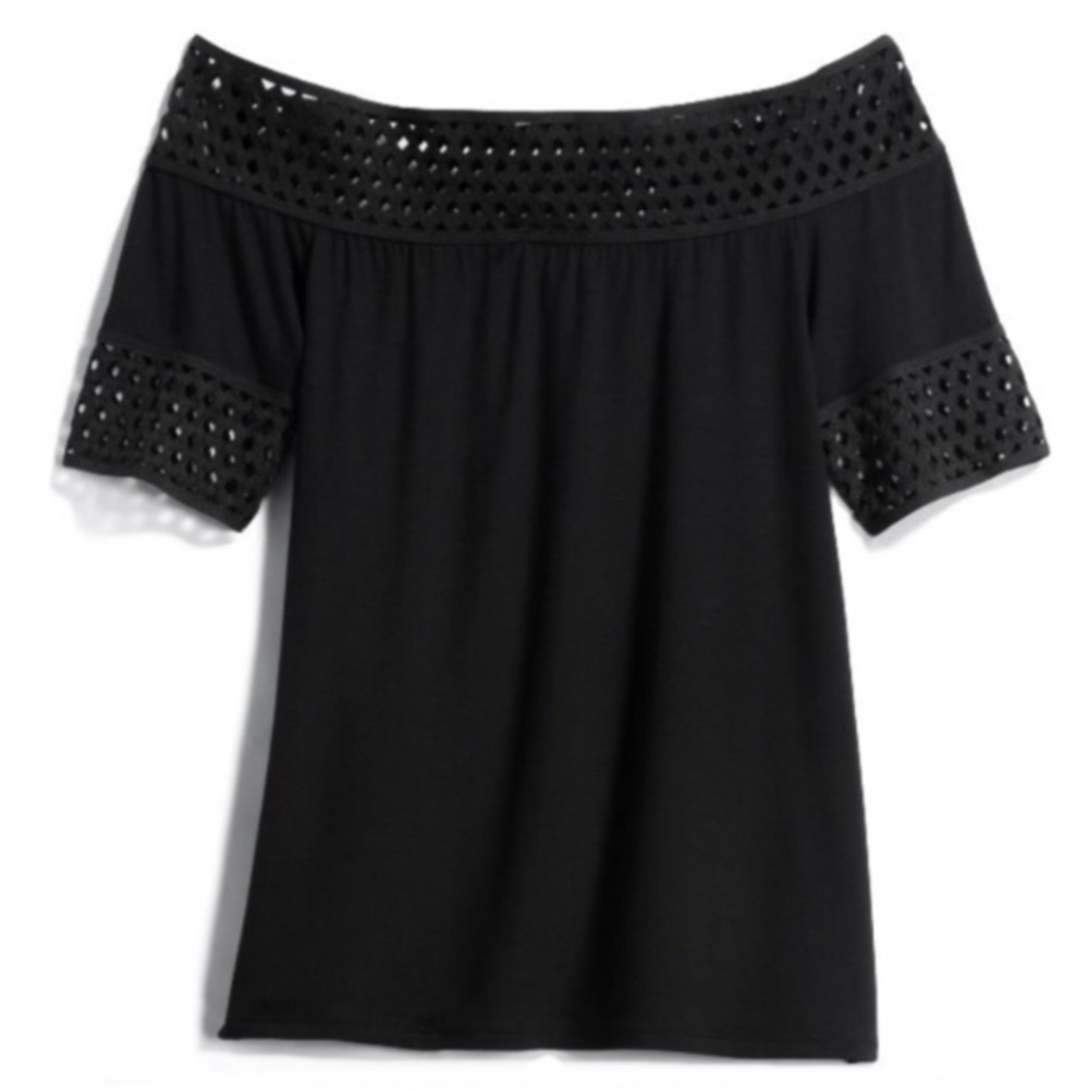 Montagne Umbra Detailed Trim Off Shoulder Knit Top Sz M Black